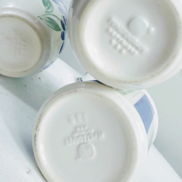 3 Russian MCM Antique Vintage Ceramic Stoneware Blue Coffee Mug Matching Set - Picture 5 of 6